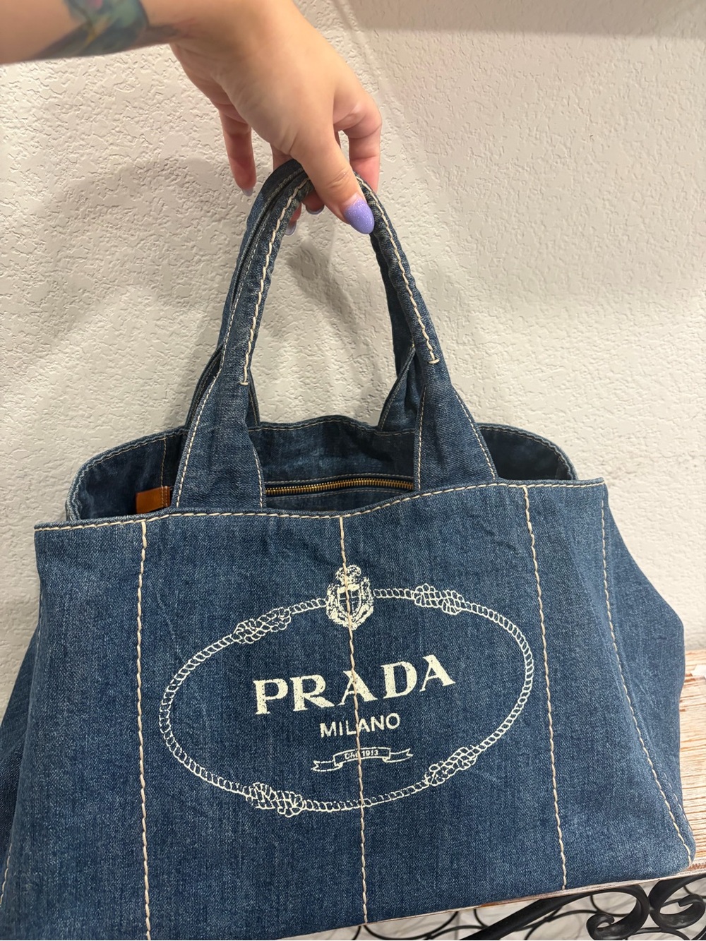 Prada Denim Tote Bag Large